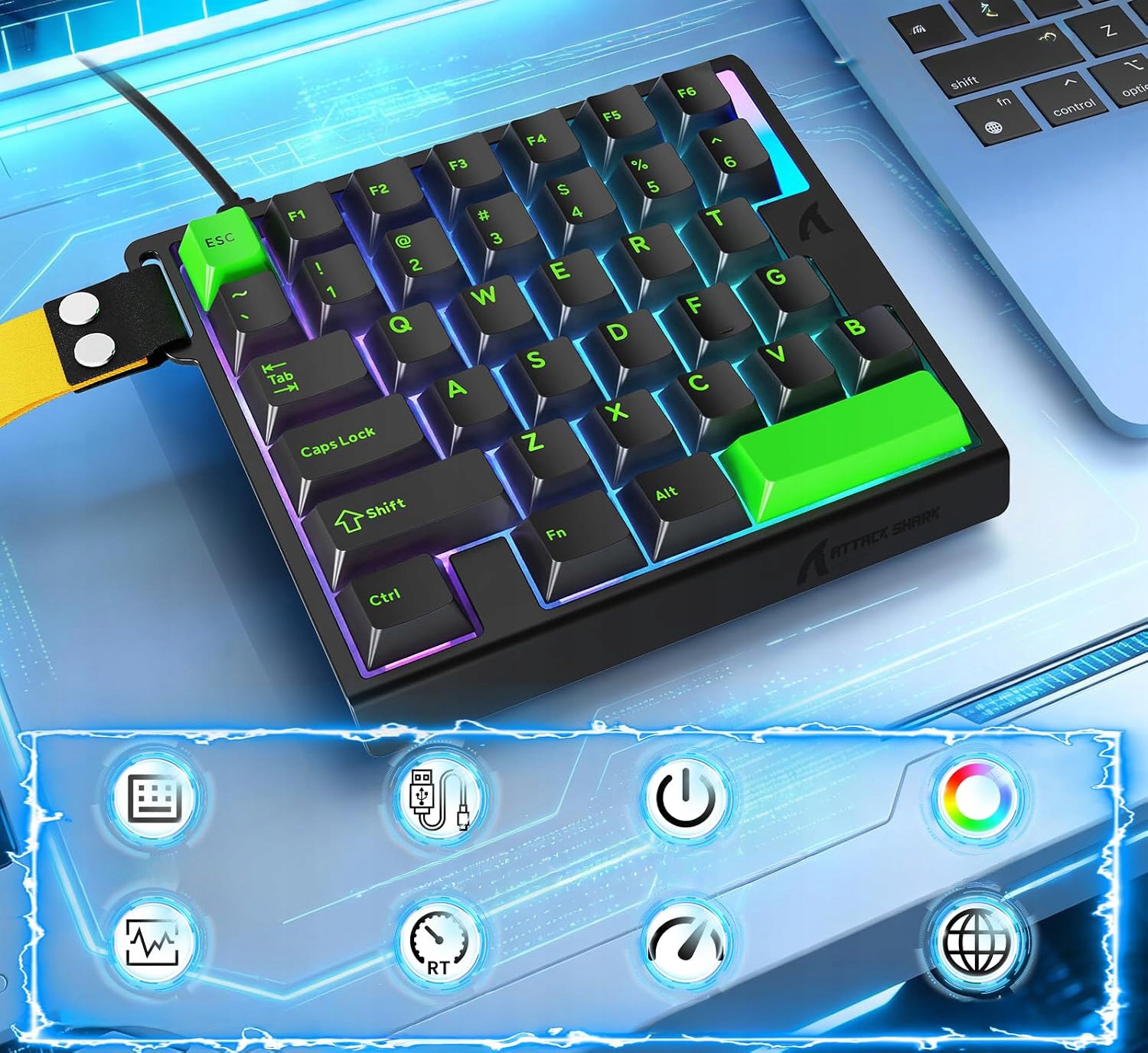 Podświetlenie RGB 16 mln kolorów z diodami South-facing w klawiaturze M36 HE.